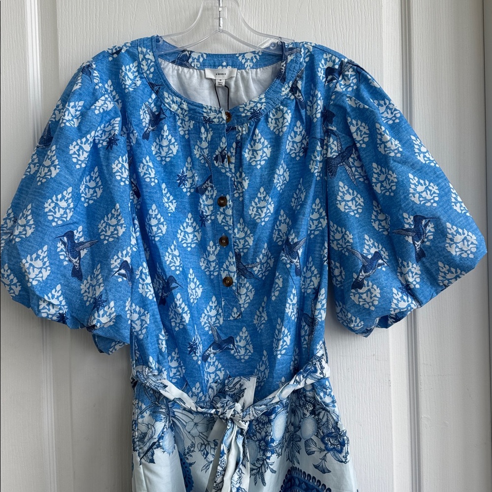 Blue Patterned Mini Dress - Picture 4 of 13